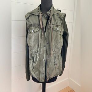 Anthropologie Marrakech Olive Army Green Cotton Zipper Vest Jacket Size Small
